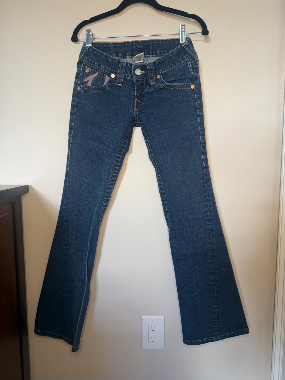 True Religion Dark Blue Women's Bootcut Jeans with Signature Pocket Accent